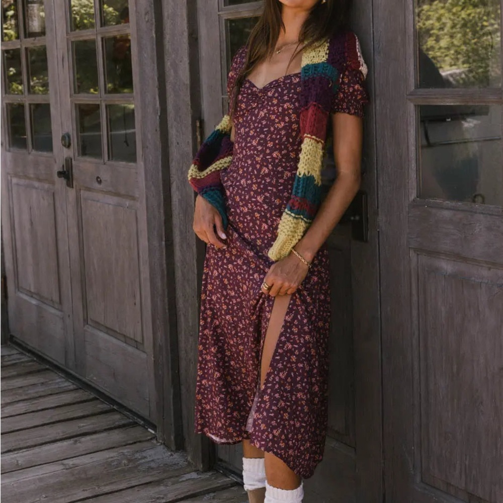 Bohme Purple Floral Midi Dress